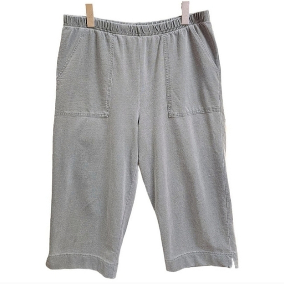 Hot Cotton Green Pull On Cropped Comfort Basic Pants Size Large Minimalist - Picture 1 of 11